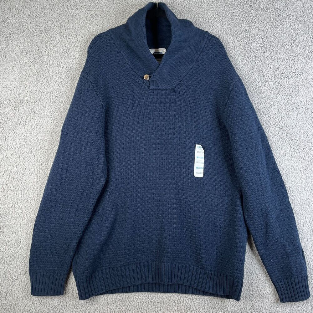 OLD NAVY Sweater Mens XXL Blue Pullover Cotton Wool Blend Shawl Grandpa Dad Core